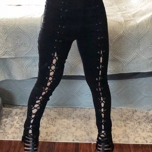 Fashion Nova Black Denim Lace-Up Jeans